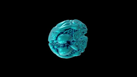 Animation-of-blue-human-brain-spinning-on-black-background