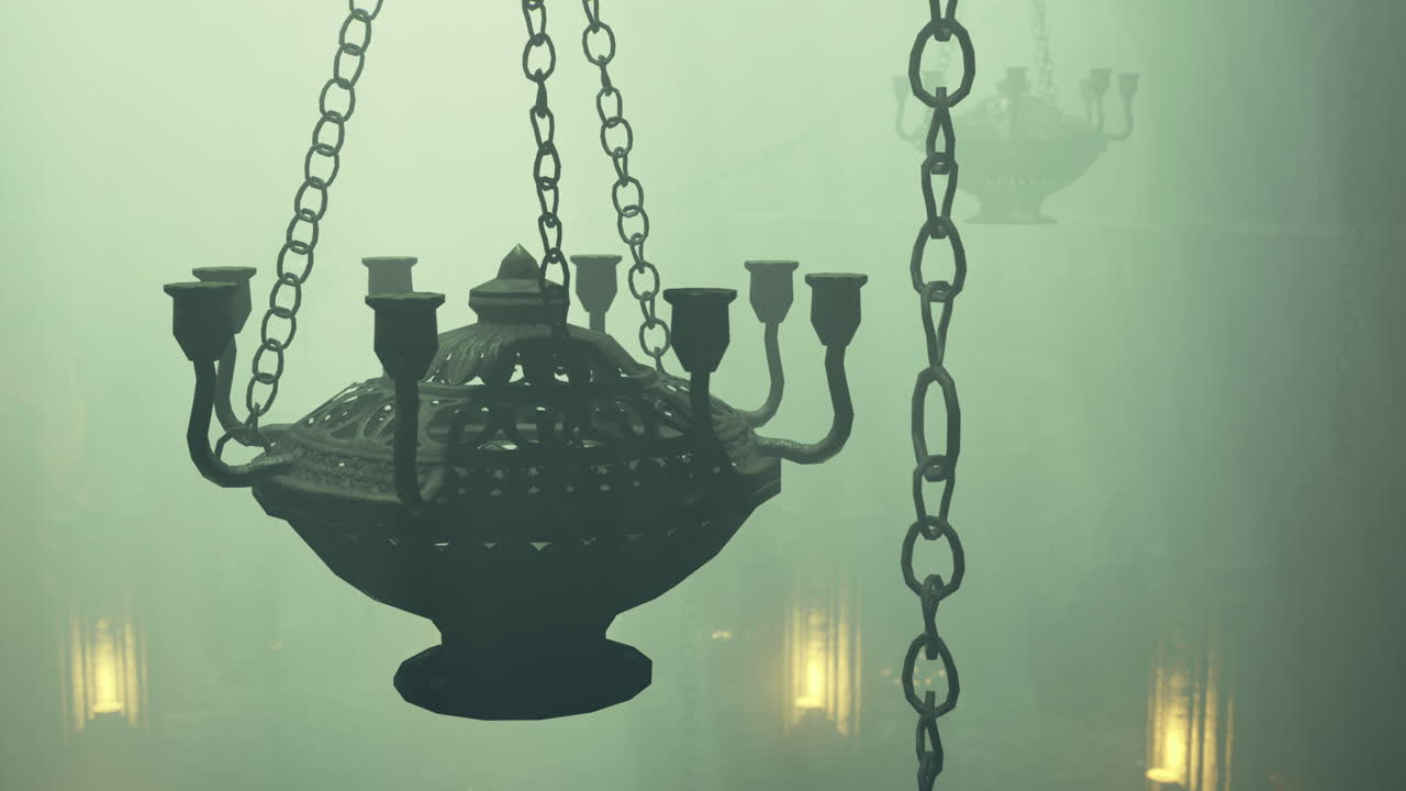 Medieval Chandelier in a Foggy Interior
