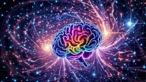 colorful brain in a network of connections
