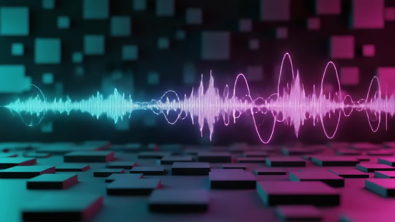 Captivating Visualization of Sound Waves: A Stunning Display of Color and Rhythm in an Abstract Digital Environment