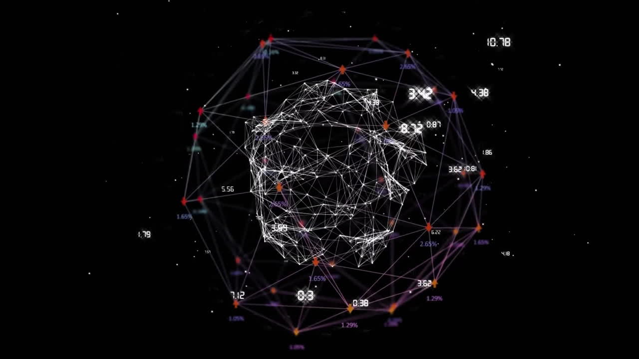 Animation of data processing and globe over black background