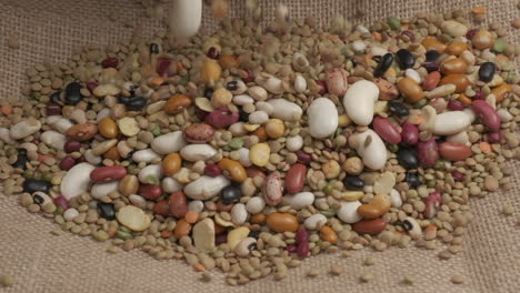 dry mixed legumes, red white beans, lentils for soup, organic agriculture falling, veggie vegetarian vegan protein source in mediterranean healthy diet nutrition