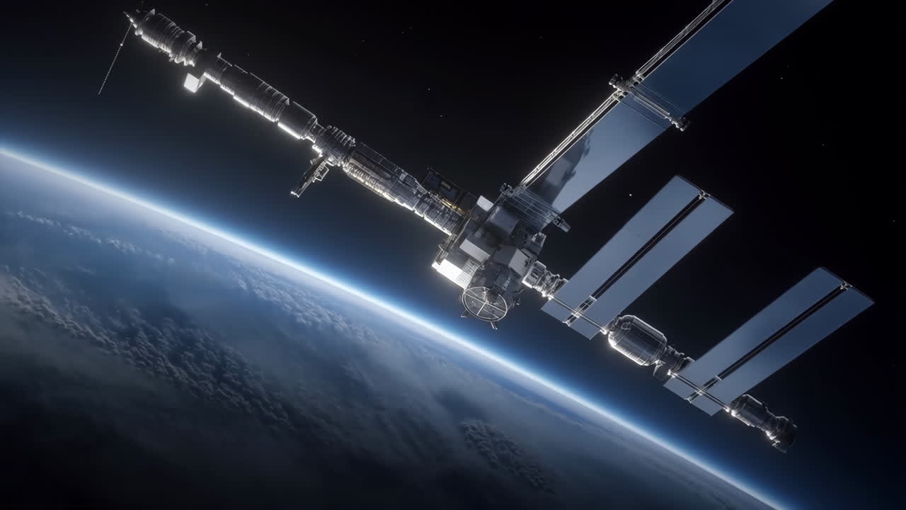 International Space Station orbiting Earth with solar panels extended
