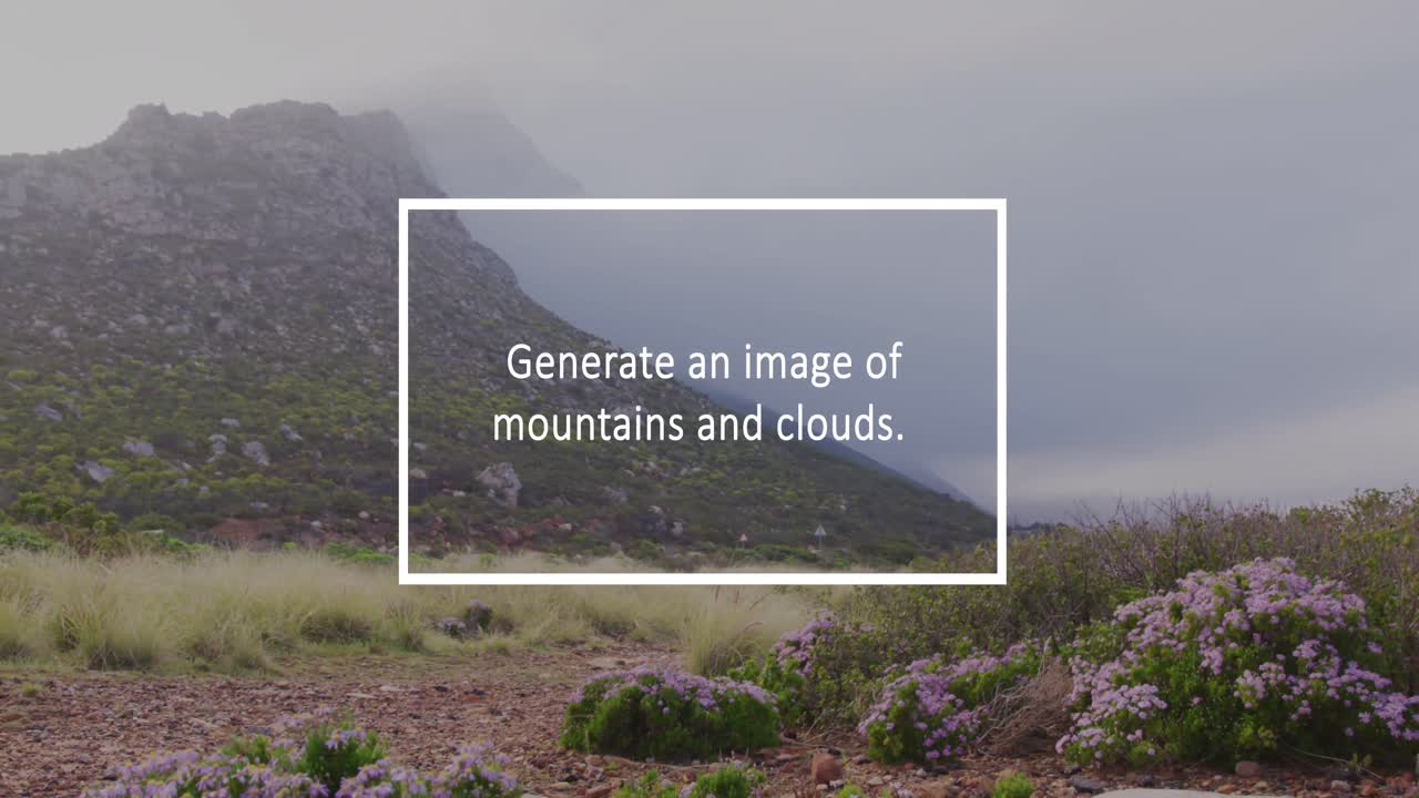 animación de texto y iconos sobre el paisaje.