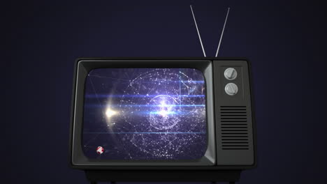 pantalla de noticias de televisión antigua con noticias de palabras escritas en rojo