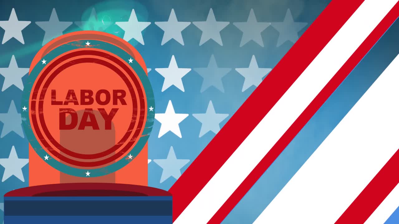 Animation du texte de la Fête du Travail et d'une sirène de police sur le drapeau des États-Unis d'Amérique
