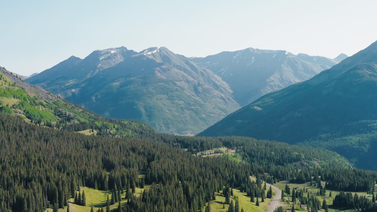 Tracking aerial shot following the San Juan mountain range in Colorado.