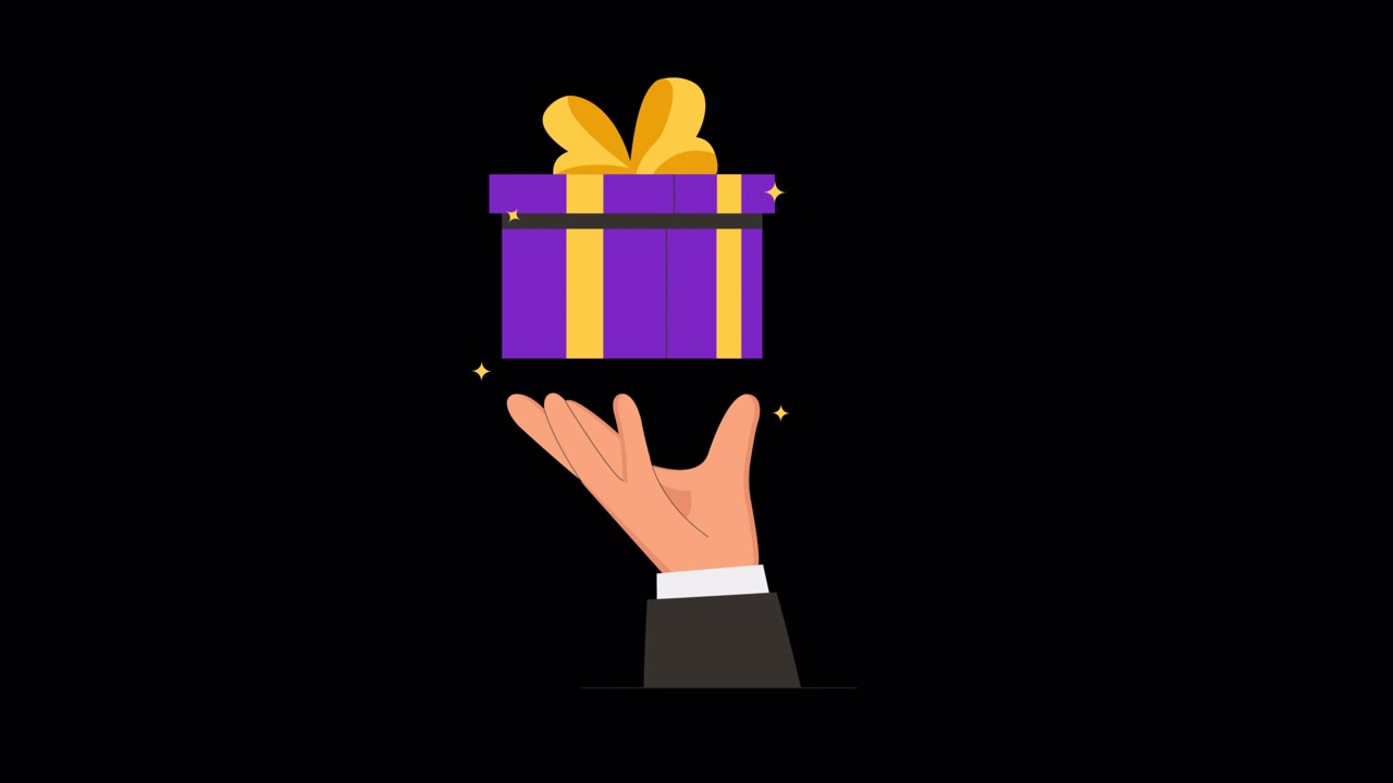 Hand hält eine Geschenkbox mit animiertem Glitzer