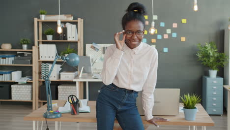 happy woman in modern office