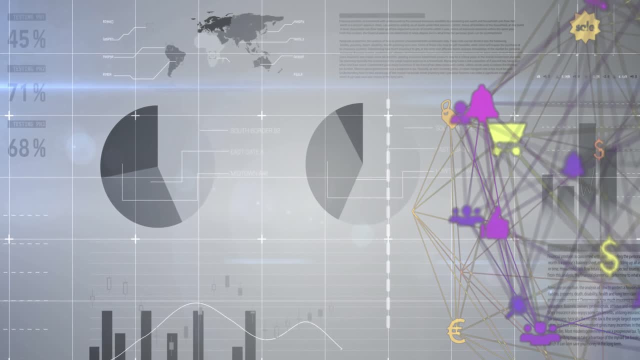 de iconos de conexiones web contra el procesamiento de datos financieros