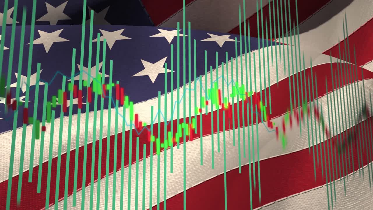 Animation der Datenverarbeitung über der US-Flagge