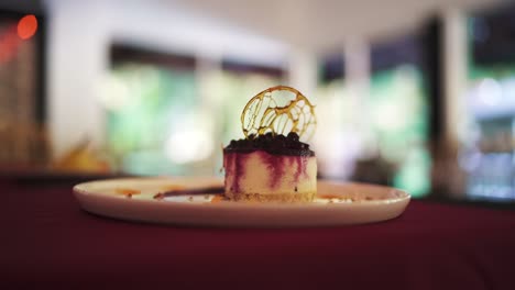gourmet dessert with fruit topping in a luxury restaurant buffet service. argentina.
