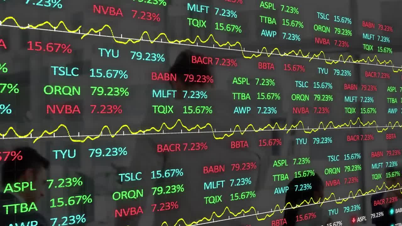 Animazione dell'elaborazione di dati finanziari su persone che lavorano in ufficio
