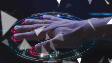 hand using digital interface with glowing geometric animation in futuristic style