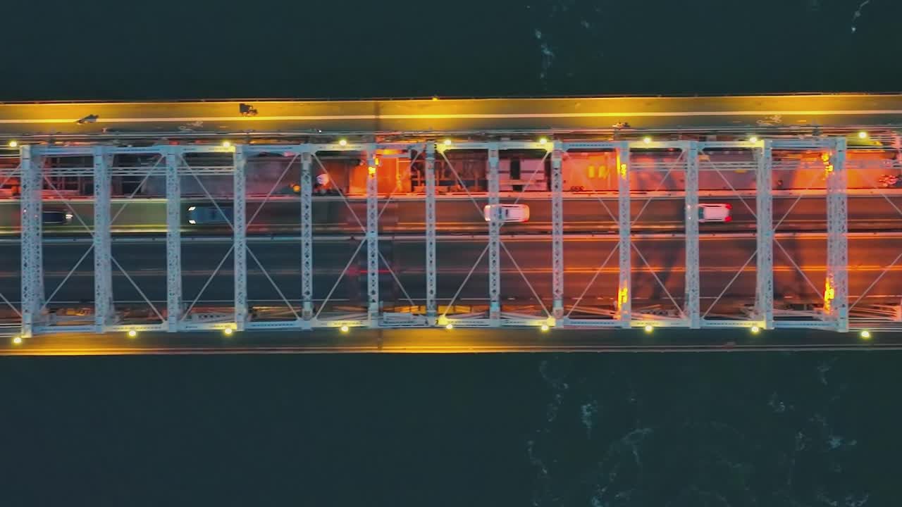 Aerial View of a Bridge at Night