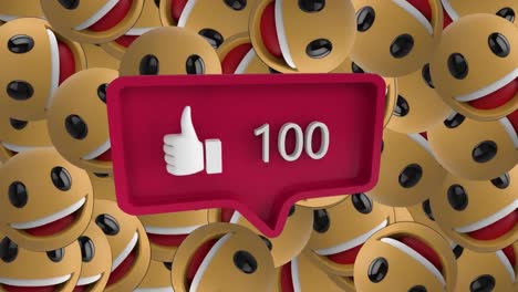 numbers increasing with like icon against smiling face emojis moving
