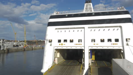 ferry with open door to take automobile traffic