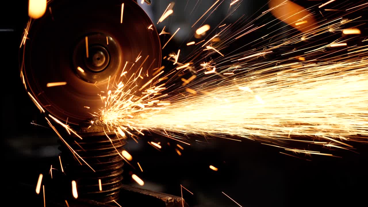 máquina de soldadura para cortar acero, detalles de hierro chispa, fábrica de industria pesada