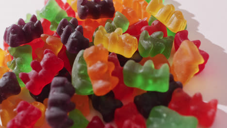 video of colourful jelly candy on white background