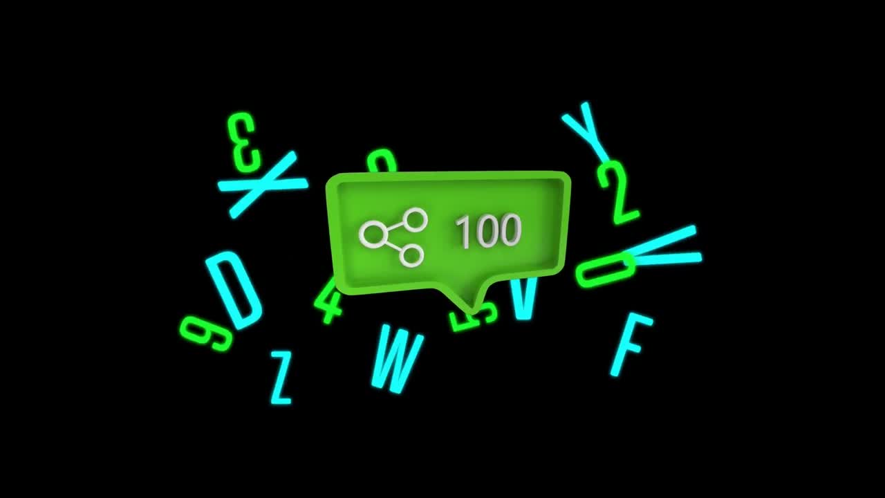 Animation of increasing number of share over changing letters and numbers on black background