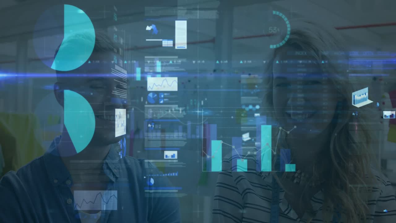 animación del procesamiento de datos sobre los empresarios caucásicos