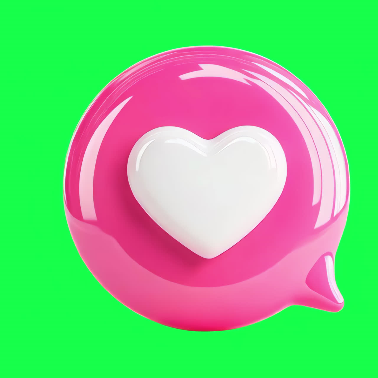 Heart-shaped pink chat bubble animation isolated asset, transparent 4K video, alpha channel, ProRes