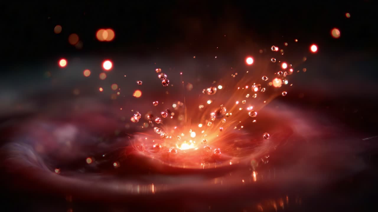 A Stunning Visual Display of Rippling Liquid Dynamics and Sparkling Droplets amidst Erupting Brightness Radiating from the Mysterious Depths of the Medium