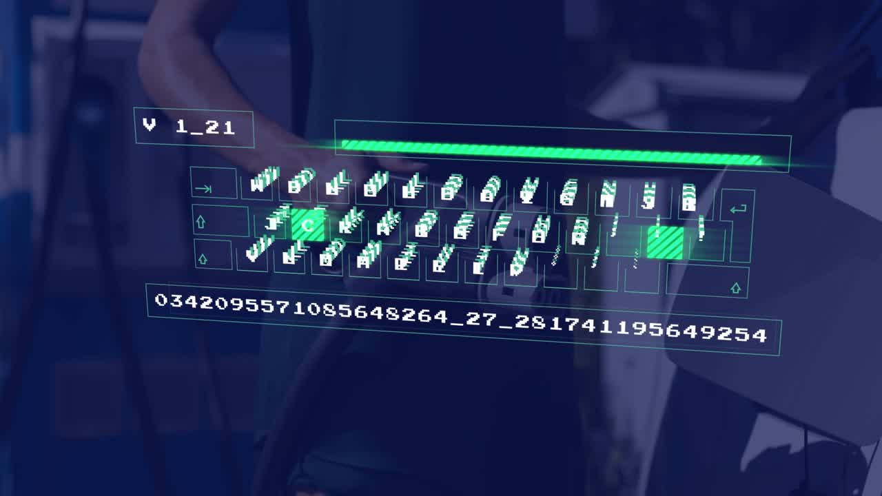 Animatie van dataverwerking over een Kaukasische man die een elektrische auto oplaadt.