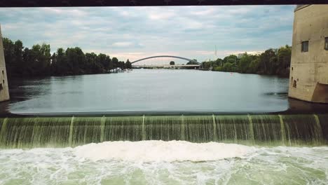 flying through a floodgate in frankfurt am main, germany