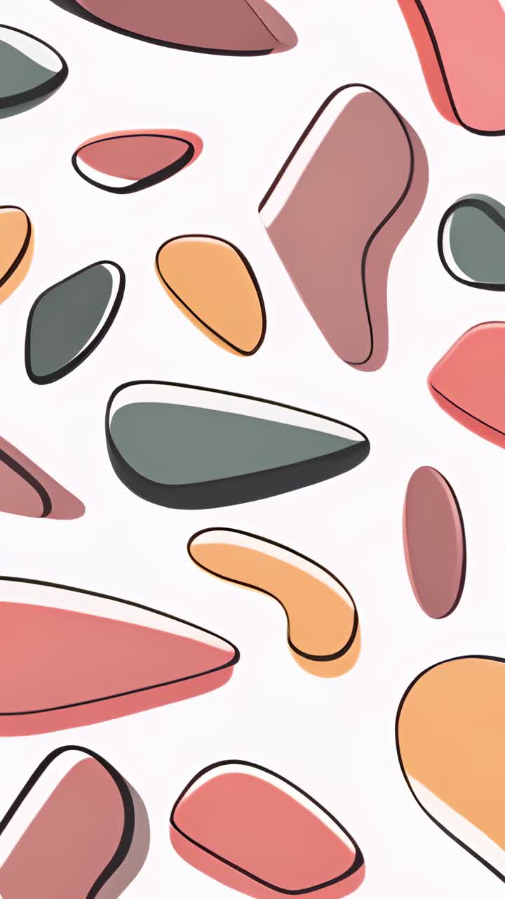 Vertical video: Playing abstract pattern repeating coral, peach, olive, rose blobs on white canvas