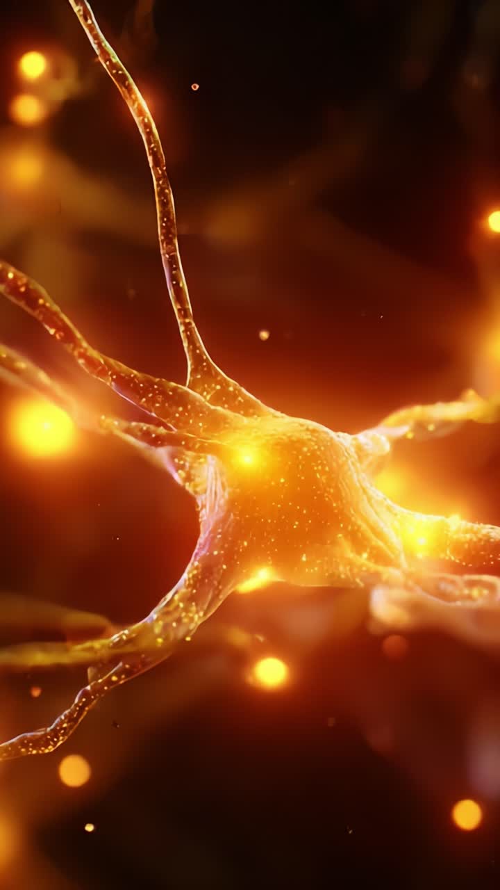 A Stunning Close-Up of a Neuron with Glowing Synapses, Capturing the Intricate Details of Neural Connections and Their Electric Activity in a Dynamic Environment