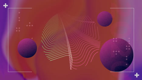 abstract digital artwork animating in flat design, showing wavy wireframe floating purple spheres
