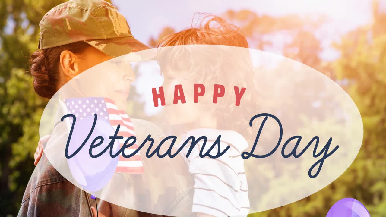 아들과 함께 미국 군인에 대한 참전용사 날 문자의 애니메이션