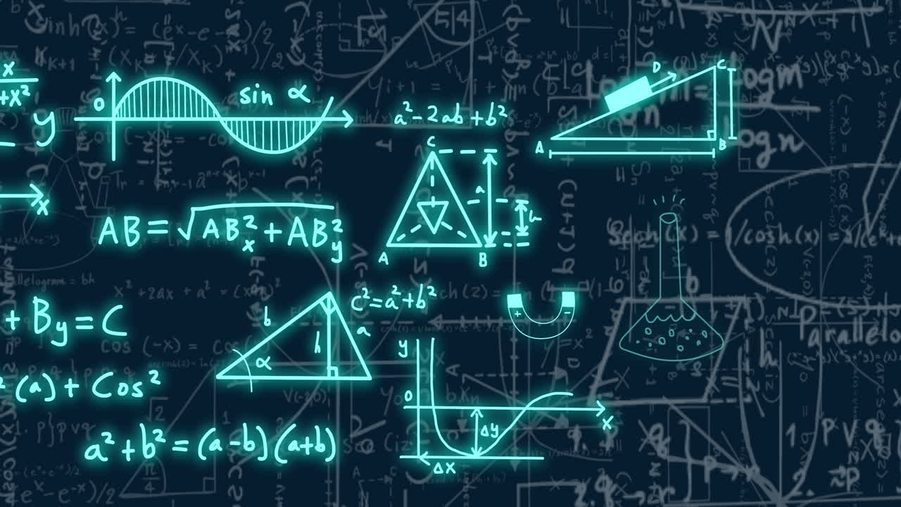 Animation of mathematical equations on black background
