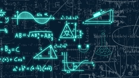 Animation-of-mathematical-equations-on-black-background