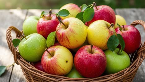 A bountiful basket filled with fresh, glistening apples showcases a vibrant assortment of red and green fruits, highlighting their natural beauty and healthy qualities