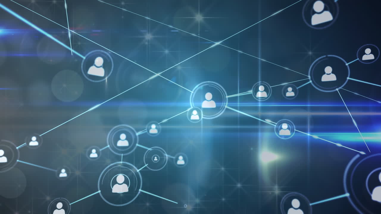 animación de la red de conexiones con las personas iconos sobre fondo oscuro