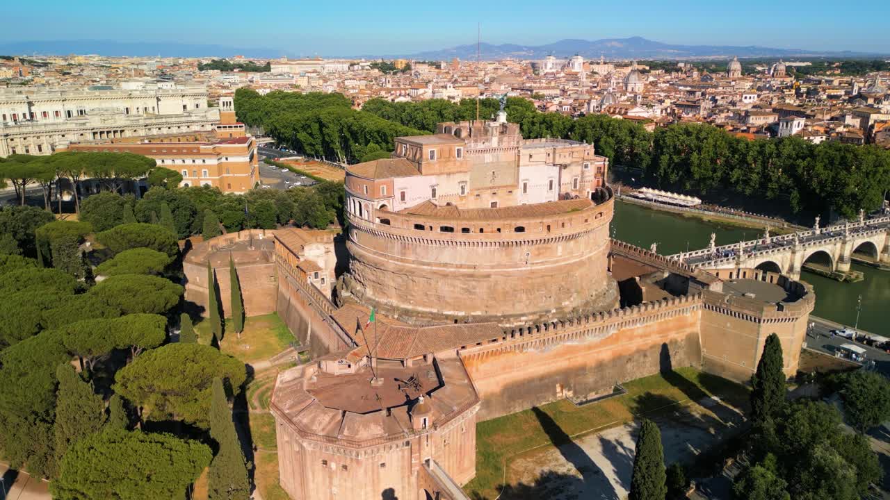 Castel Sant'Angelo - Cinematic Orbiting Drone Shot Above Top Tourist Attraction in Rome