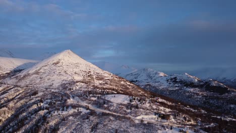 Aerial-sunset,-from-the-top-of-Skyline-Drive,-Palmer,-Alaska