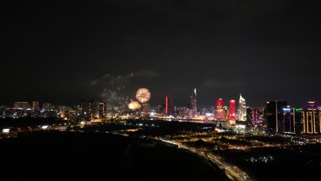 victory day celebration with fireworks display in ho chi minh city, vietnam. - aerial shot