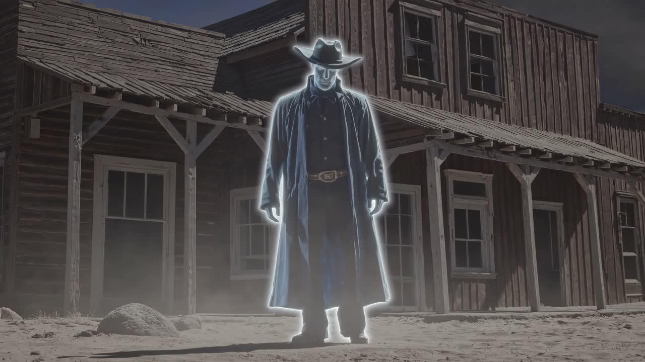 Ghostly Cowboy in Old West Town