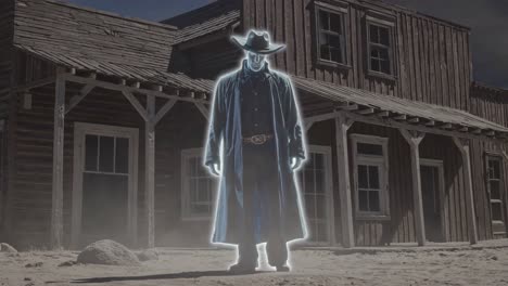 ghostly cowboy in old west town