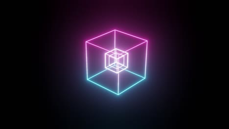 rotating glowing neon cube, fluorescent ultraviolet light, abstract seamless loop 3d render geometric background