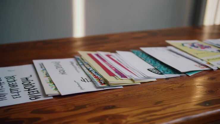 Greeting Cards and Letters on a Wooden Table