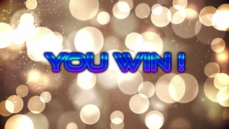 animation of you win neon text over spot lights