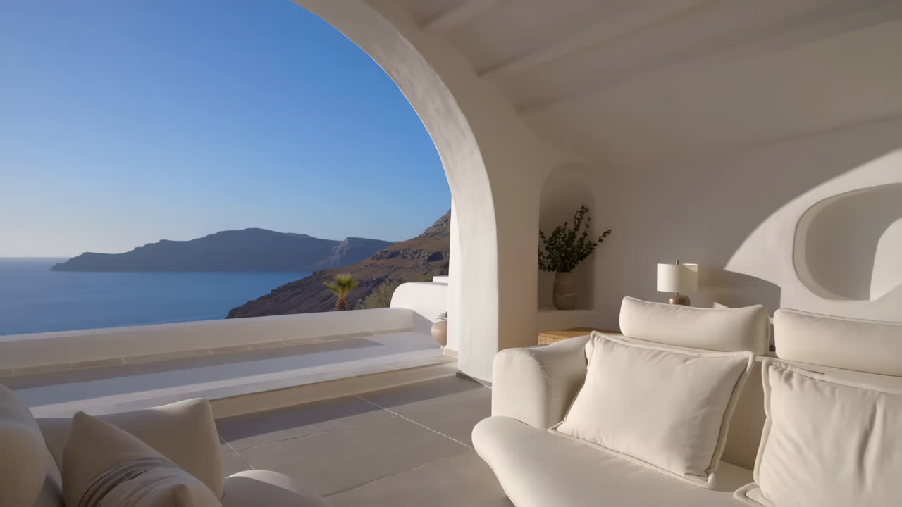 Luxurious Interior Overlooking the Aegean Sea and Santorini Caldera