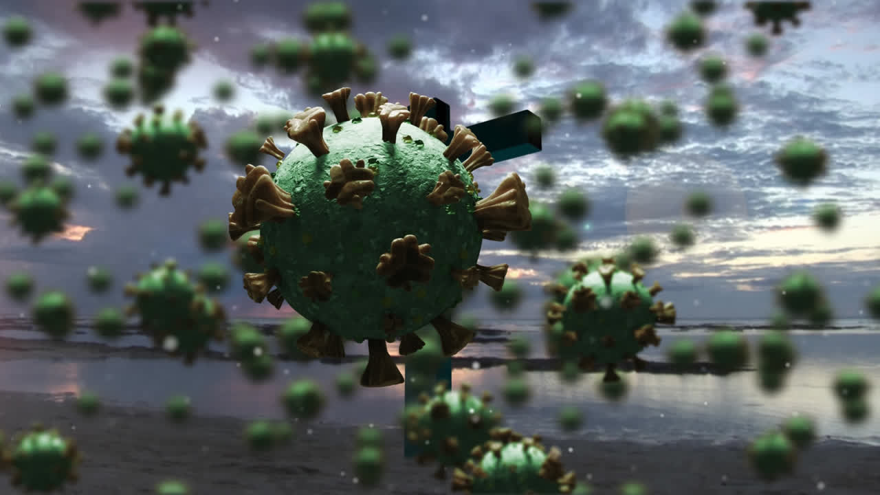 células de covid-19 que se mueven contra cruces en el fondo