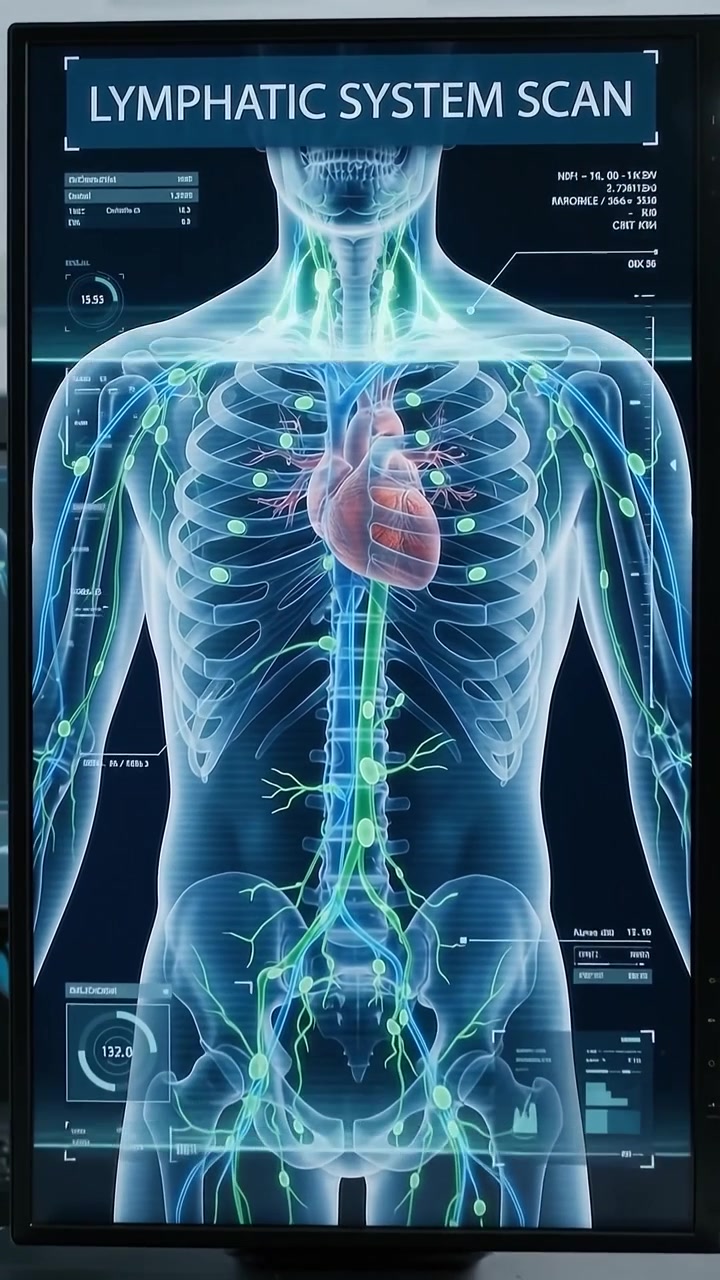 Digital Medical Scan of Human Lymphatic System on Computer Monitor