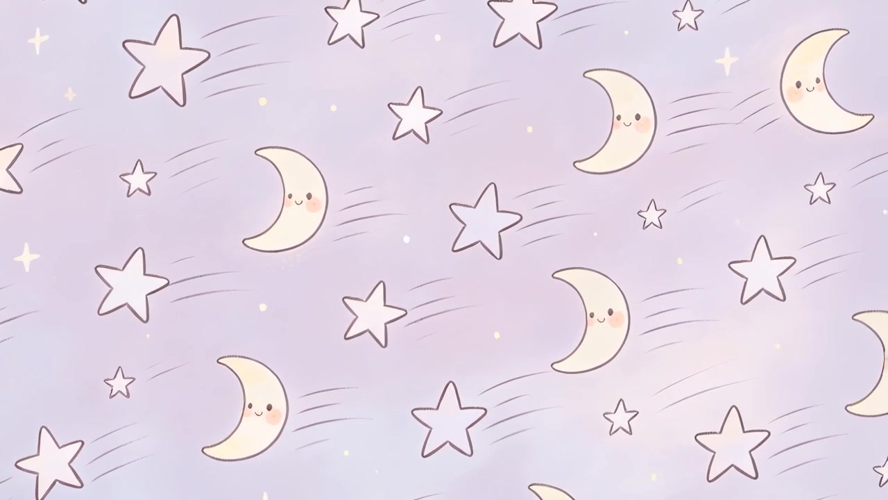 Loop starting, pattern drifting across lavender backdrop for decor with cream moons and stars