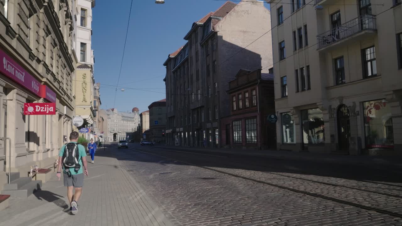 Empty Street in European City on a Sunny Day